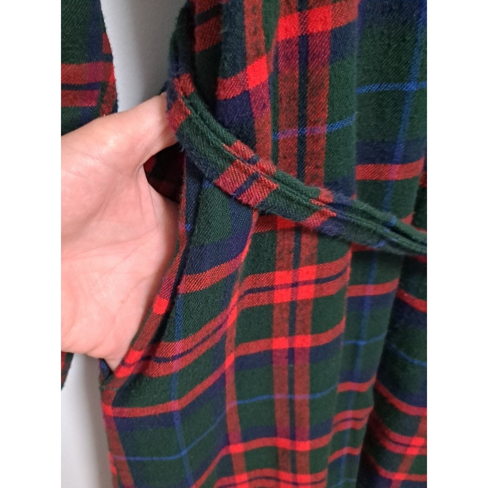 Vintage 90s L.L. Bean Flannel Plaid Belted Bath Robe Men's Size Medium Red Green - Picture 5 of 6